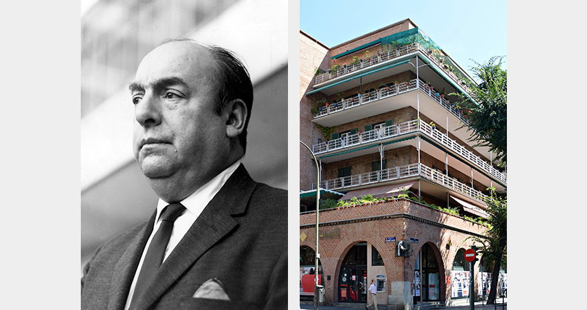 Neruda vivía en la Casa de las Flores en Argüelles