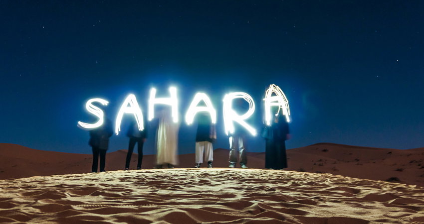 Sunrise in Sahara desert, a different plan to receive the year