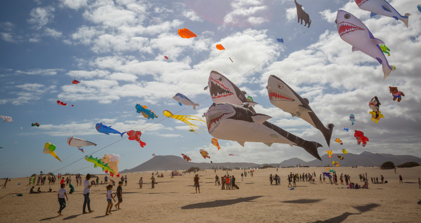 Sotavento and Corralejo are two areas on Fuerteventura where kitesurfing has become one of the most popular sports.