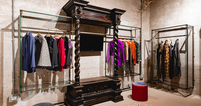 Wilma Silvestri's designs are displayed in a structure created on the basis of vintage furniture