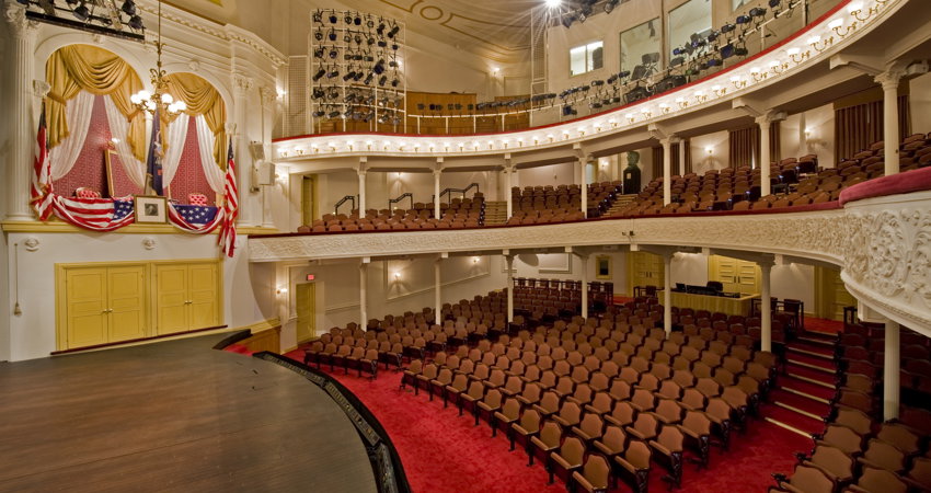 View from the stage of the President’s Box at Ford’s Theatre