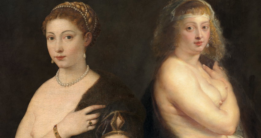 Mujer con abrigo de piel de Tiziano y Helena Fourment saliendo del baño de Peter Paul Rubens