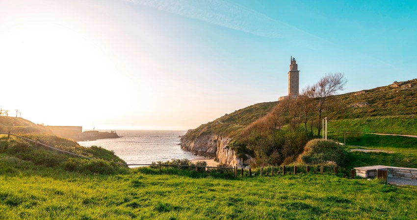 View of the Atlantic Ocean with the Tower of Hercules in the background