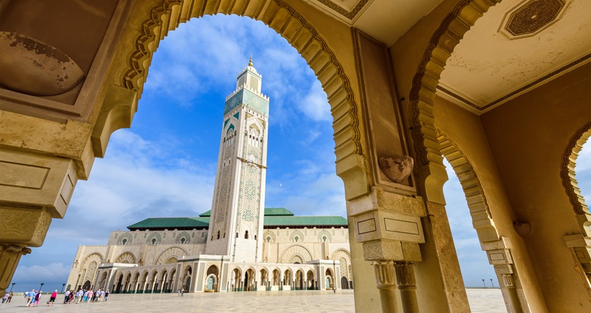 View of the Hassan II Mosque, one of the most impressive mosques in the world