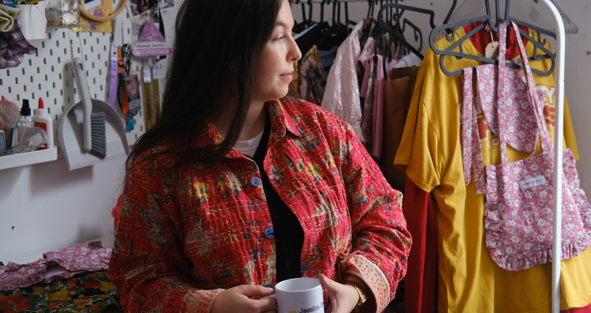 Jessica Brennan en su estudio, junto a algunos de sus diseños. Foto Rory Chinn / @rorychinnphoto on Instagram