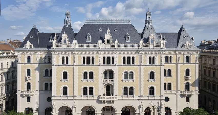 A Wes Anderson story at W Budapest.Urban view of Drechsler Palace. Photo by Davide Lovatti